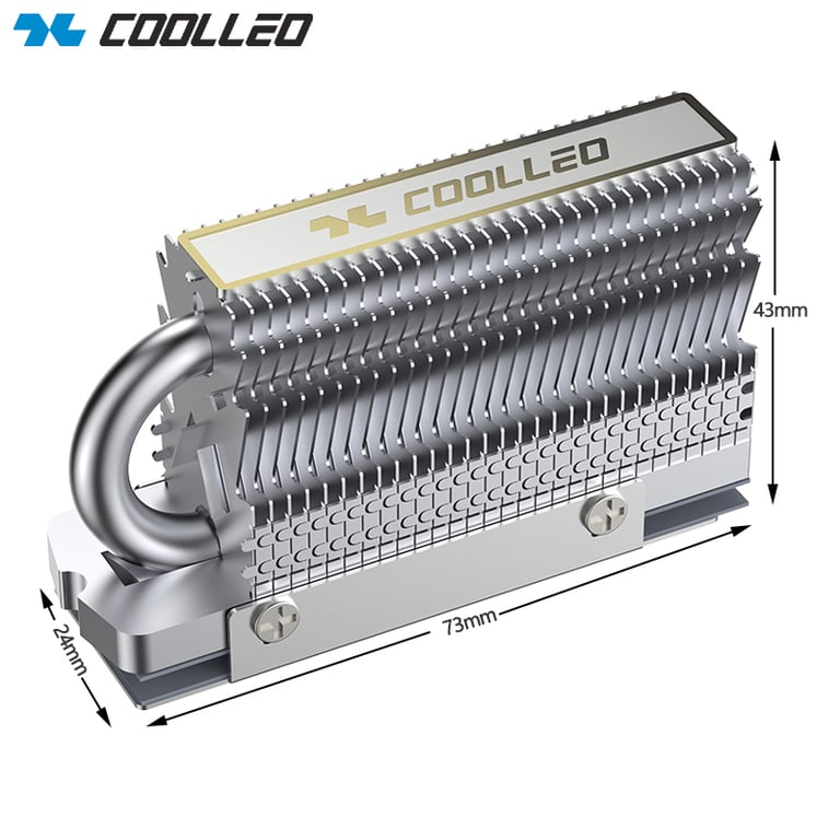 COOLLEO HR-09 M.2 2280 SSD Heatsink with AGHP HeatPipe Technology and Electroplated Finish for Enhanced Cooling Performance and System Reliability - Optimized Design for Efficient Heat Dissipation and Improved System Performance - Compatible with M.2 2280 NVMe SSDs