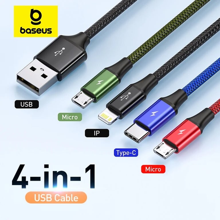Baseus 3 in 1 USB Cable - High-Quality Fast Charging Cord with Type C, Lightning, Micro USB Connectors for Samsung, iPhone, Huawei - Tangle-Free Design for Convenient Charging and Data Syncing - Durable Universal Cable for Multiple Devices