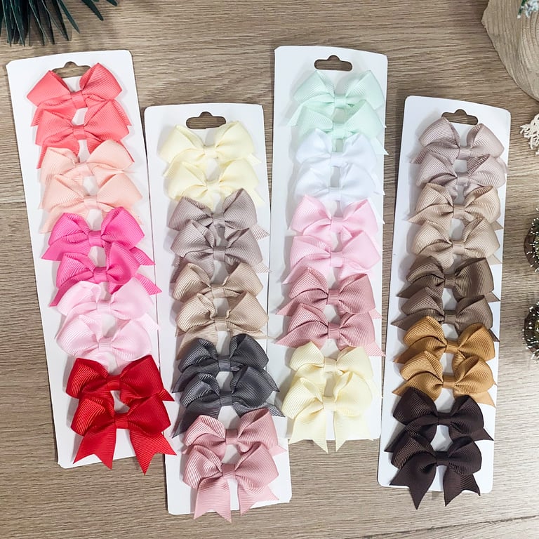 Set of 10 Handmade Ribbon Bow Hair Clips for Baby Girls - Solid Color Design, High-Quality Materials, Secure Grip - New Year Hair Accessories for Festive Hairstyles, Parties, Special Events
