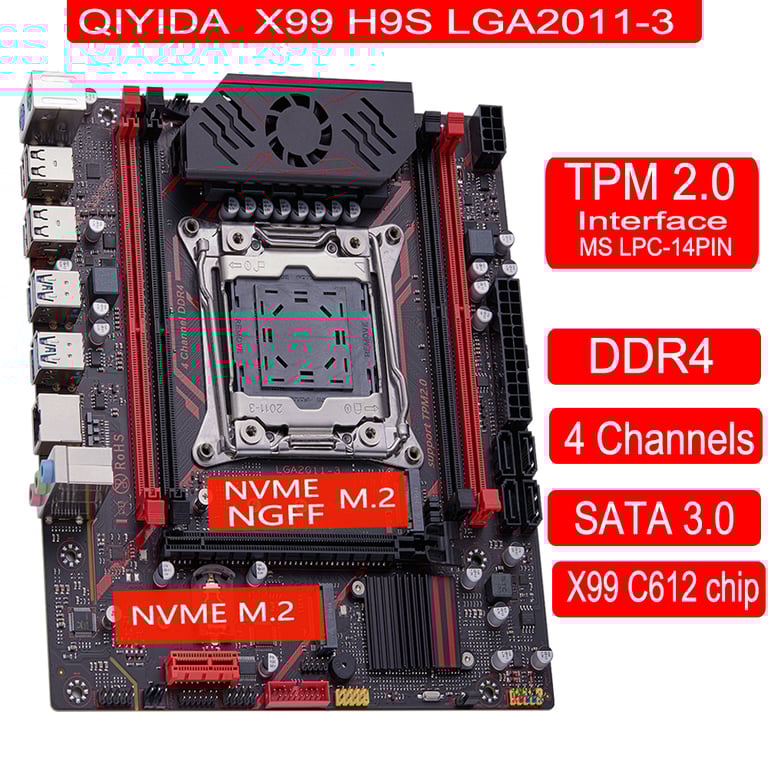 QIYIDA X99 High Performance Motherboard with TPM 2.0 Interface, LGA 2011-3 Support, NVME M.2, DDR4 Memory, SATA3.0, USB3.0, C612 Chip, 4 Channels for Gaming, Multimedia, and Professional Applications - Reliable and Durable Design for Long-Lasting Performance