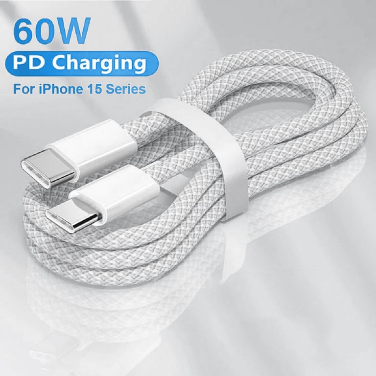 60W PD Fast Charging USB C to Type C Cable - Durable Braided Design, Tangle-Free, Wide Compatibility with iPhone 15, Android, Samsung, Huawei - Data Transfer Capabilities, Ideal for Everyday Use and Travel - Flexible Length for Easy Handling
