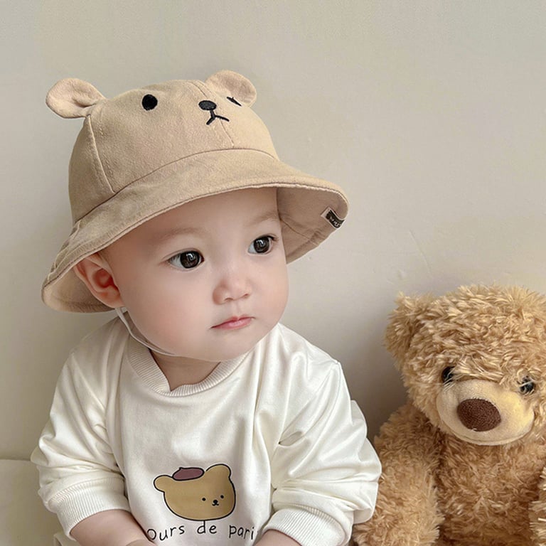 Adorable Bear Baby Bucket Hat with Ears | Premium Cotton Sun Protection Cap for Boys and Girls | Adjustable Chin Strap for Outdoor Activities | Stylish Panama Design | Machine Washable for Easy Cleaning