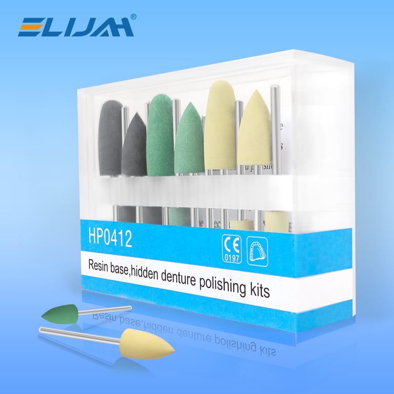 Professional Dental Resin Base Hidden Denture Polishing Kit - 12 Piece Set for Low Speed Contra Angle Handpieces - High-Quality Denspay Dentistry Tools for Enhanced Patient Comfort and Safety - Convenient Kit for Dental Professionals to Save Time and Ensure Quality Results