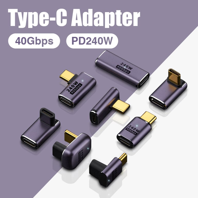 USB 4.0 PD 240W Charger Connector with 8K 60Hz Video Output and 40Gbps Data Transfer Speed - U-Shape Straight Angle Design for Macbook - Male to Female Compatibility - High Power Charging and High-Speed Data Transfer OTG Adapter