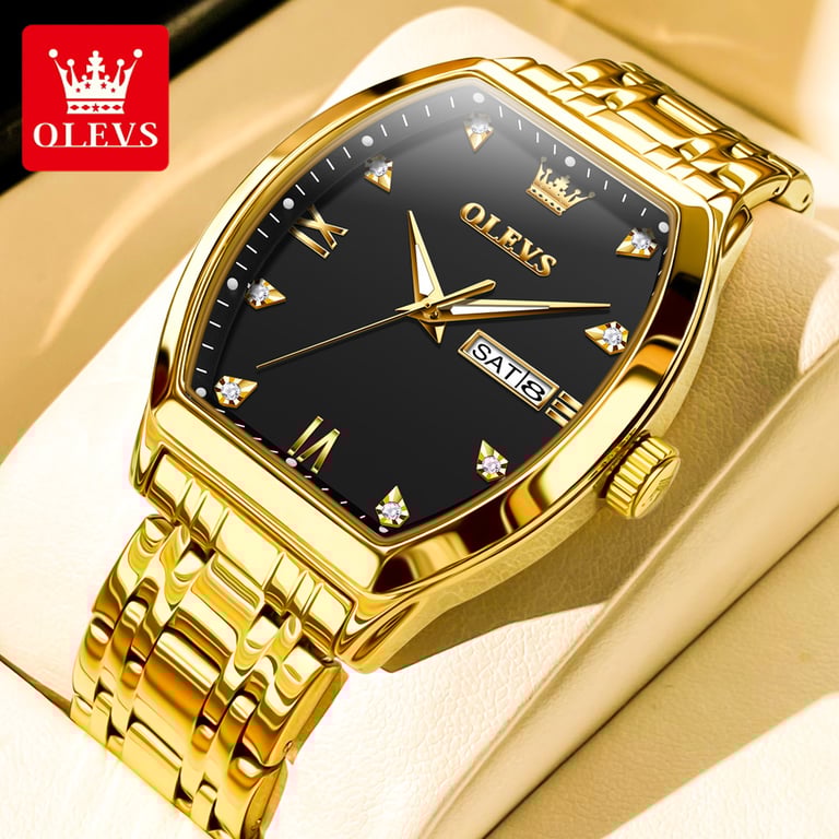 OLEVS Men's Luxury Tonneau Original Quartz Watch with Waterproof Construction, Luminous Hands, and Week Date Function - High-Quality Timepiece with Classic Design and Top Brand Quality for Sophisticated Men
