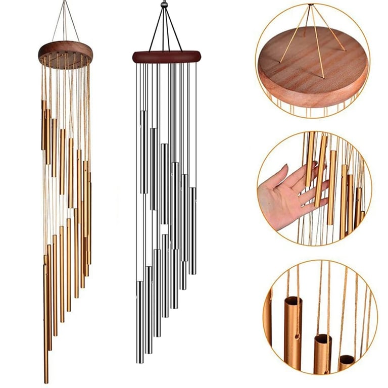 Exquisite Design Aluminum Wind Chime with 12 Tubes and Gold/Silver Bells for Outdoor Home Decor, Weddings, and Relaxation - Easy-to-Hang Lightweight and Portable Chime for Calming Ambiance and Durable Construction - Thoughtful Gift for Loved Ones - Corrosion-Resistant and Long-Lasting Beauty