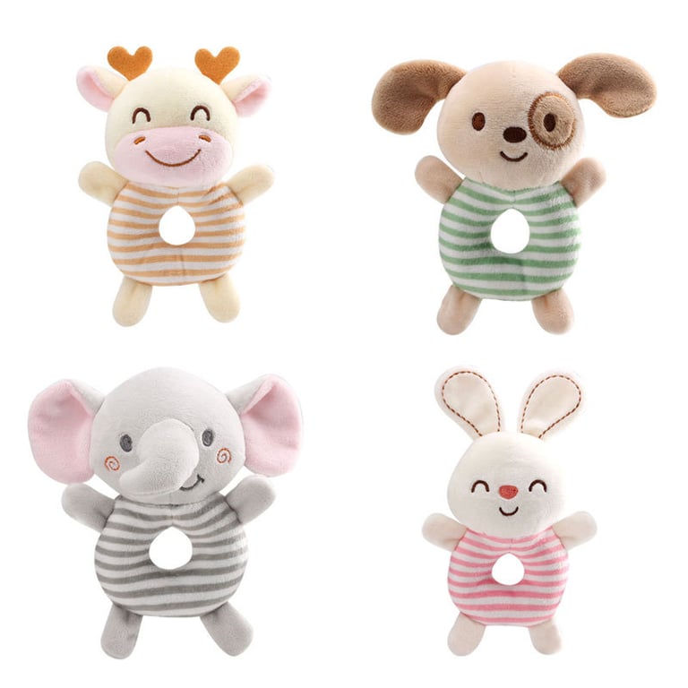 Soft Plush Baby Rattle Toys with Adorable Animal Designs for Sensory Development, Hand-Eye Coordination, and Cognitive Learning - Safe and Durable Infant Hand Ring Toy Set for Newborns and Toddlers, Perfect Gift for New Parents - Lightweight and Portable Educational Bed Toy Set