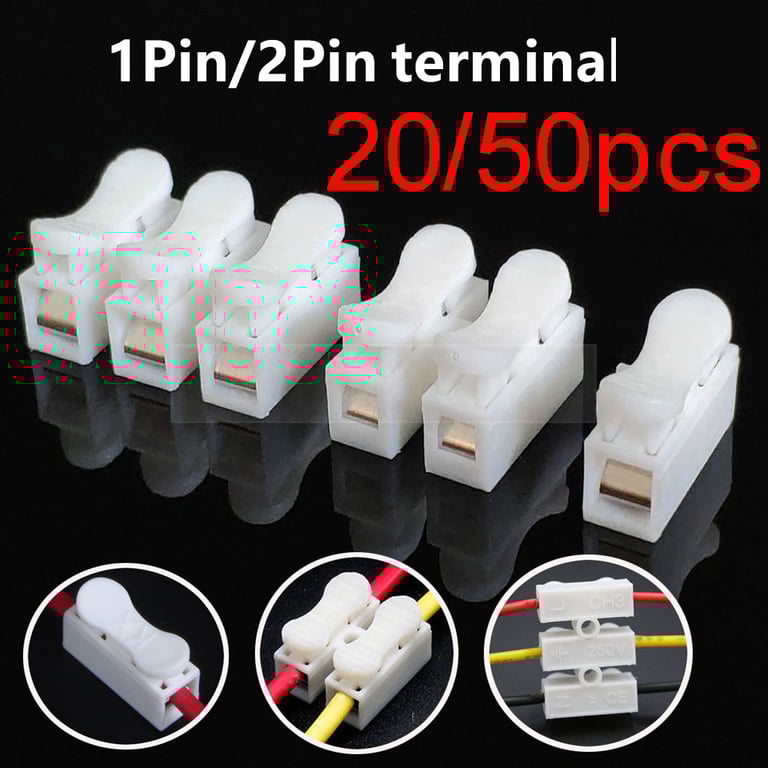 Effortless Connection: 20/50Pcs No Solding Quick 1P 2P Cable Wire Connector - Spring Clamp Design, No Screw Terminal Block, Durable Construction, Wide Application, Time-Saving Solution for Electrical Wiring Projects