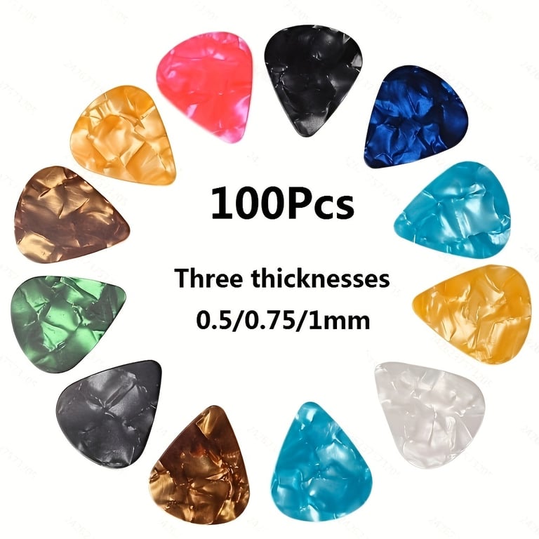 Miwayer 100-Piece Guitar Pick Set - Assorted Colorful Pearl Picks with Multiple Thickness Options - Premium Celluloid Material for Enhanced Tone and Durability - Great Value Pack for Musicians - Sampler Pack for Discovering New Tones and Textures