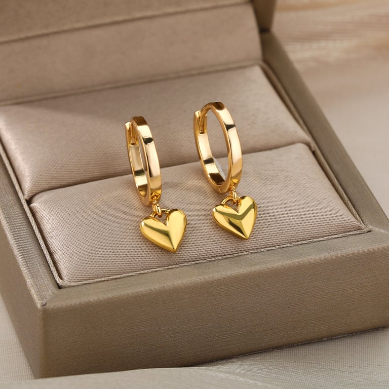 Vintage Gold Stainless Steel Heart Earrings with Intricate Detailing - Durable, Hypoallergenic, and Tarnish-Resistant - Perfect for Weddings and Valentine's Day - Heartfelt Gift Symbolizing Love and Elegance - Free Shipping for Quick and Convenient Delivery - Adds Sophistication and Charm to Any Outfit