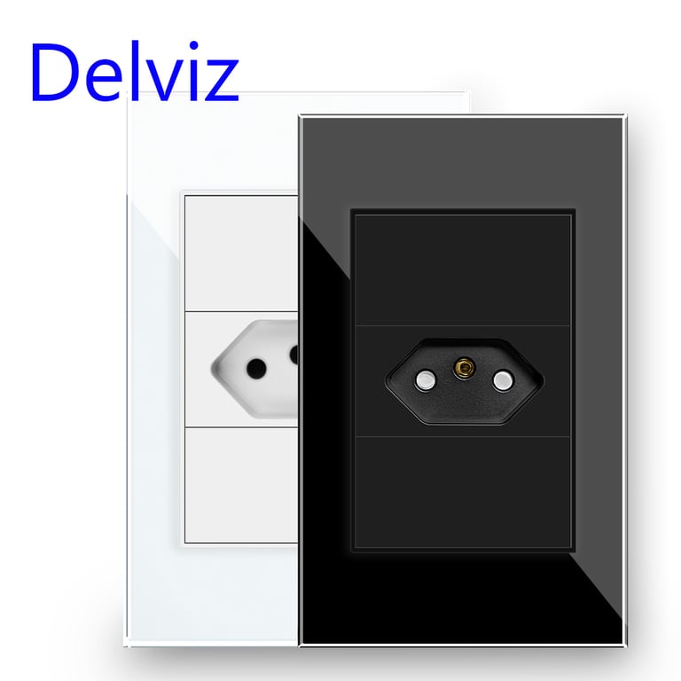 Delviz Brazil Standard Power Outlet with Crystal Glass Panel, Dual Voltage Compatibility, Secure AC Socket, Easy Installation, BR Electric Plug Design for Reliable Performance and Safety in Various Environments