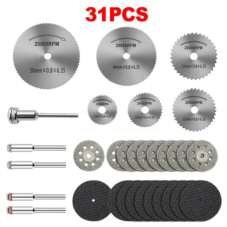 Ultimate 31pc Diamond Cutting Discs and Saw Blades Set for Precise Cutting and Shaping - Durable Accessories for Wood, Metal, and Plastic - Compatible with Dremel and Rotary Tools - Ideal for DIY and Professional Projects