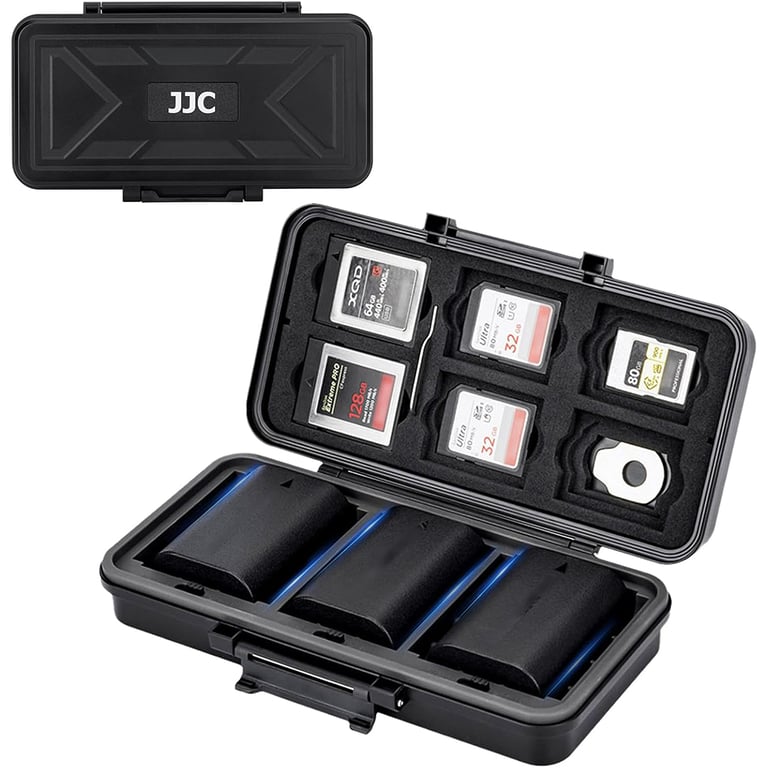 JJC Camera Battery Memory Card Storage Case - Holds 6 SD Cards, 6 CFexpress Type-B/XQD Cards, 5 CFexpress Type-A Cards, 3 Camera Batteries - Durable Construction, Secure Organization, Easy Access & Transport - Versatile Compatibility for Photographers