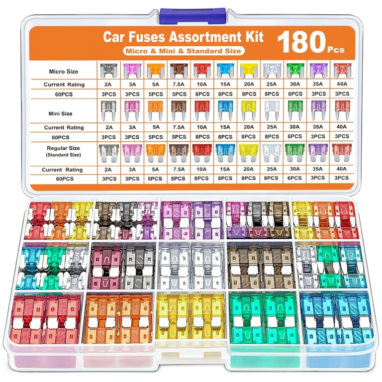 180-Piece Automotive Fuse Kit with Standard, Mini, and Micro Blade Fuses - Durable Construction, Easy Identification, Convenient Fuse Puller, Organized Storage Case - Reliable Overcurrent Protection for Cars, Trucks, ATVs - High-Quality Materials for Long-Lasting Performance