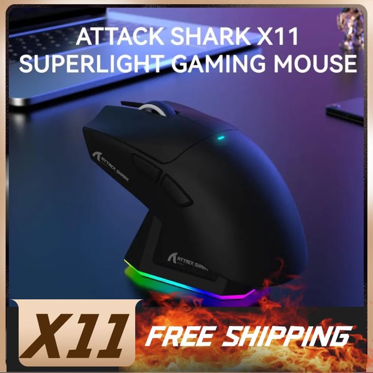 Attack Shark X11 Triple Mode Bluetooth Mouse with PAW3311 Sensor and Magnetic Charging Dock - Ultra-Light Gaming Mouse for Precise Tracking and Wireless Connectivity