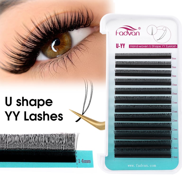 FADVAN U Shape YY Lashes - Premium Soft Synthetic Fiber Eyelash Extensions with Unique U Shape Design for Natural Curl, Easy Application, and Long-Lasting Wear - Includes Applicator Tool for Effortless Precision - Versatile Style for Everyday or Special Occasions - Complete Makeup Tool for Instant Glamour