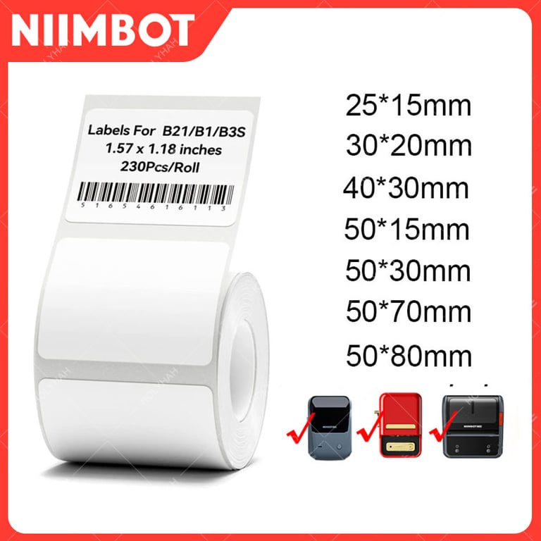 Niimbot B21/B1/B3S Thermal Label Sticker Paper - Premium White Paper for Durable and Legible Labels - Wide Compatibility for Clothing Tags, Pricing, Food Labeling - Printable Design for Text, Barcodes, and Graphics - Self-Adhesive Backing for Secure Placement - Multi-Purpose Use for Various Applications