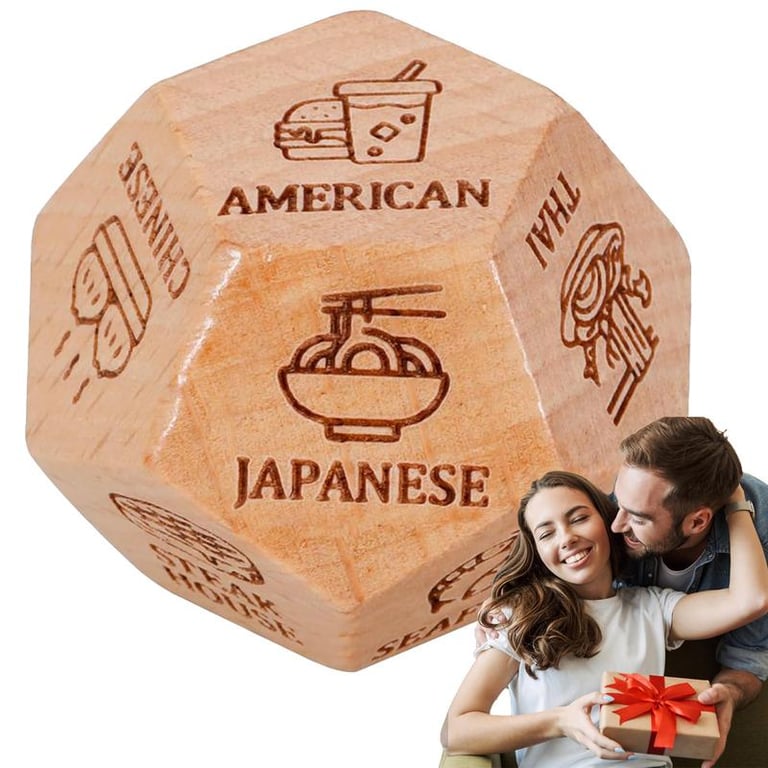 Premium Wooden Food Dice Food Dicesion Game for Couples - Creative Date Night Ideas, Quality Engraved Dice for Endless Fun, Funny Gift for Anniversaries, Valentine's Day, Enhance Communication and Creativity, Perfect for Romantic Evenings and Parties