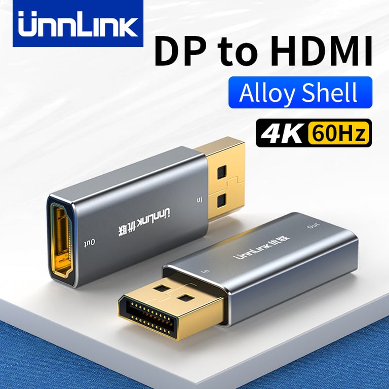 Unnlink 4K DisplayPort to HDMI Adapter - High-Quality Construction, 4K Ultra HD Support, Plug-and-Play Convenience, Wide Compatibility, Sleek and Compact Design for Graphics Cards, PCs, Laptops, HD TVs, Monitors, and Projectors