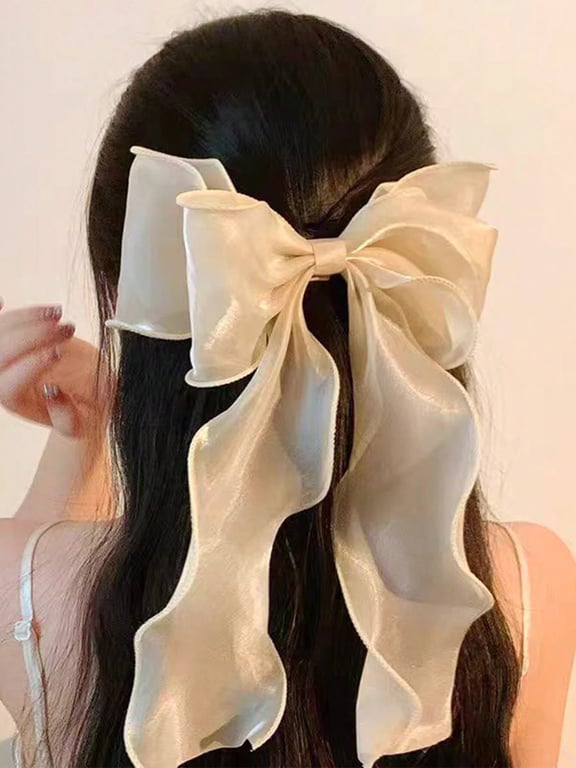 Elegant Mesh Ribbon Bow with Curly Tails Hair Barrette - Spring Inspired Half Updo Accessory for College Chic Look - High-Quality Material for Long-Lasting Wear and Versatile Styling
