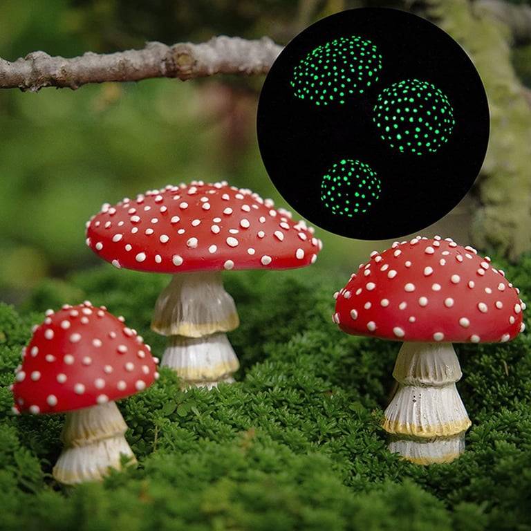 Mini Glow-In-The-Dark Mushroom Ornaments Set for Fairy Gardens - DIY Craft Supplies with Resin Material - Waterproof Mini Figurines for Terrariums and Dollhouses - Unique Decor Pieces with Long-Lasting Glow Effect - Variety Pack of Miniature Mushroom Ornaments for Creative Projects