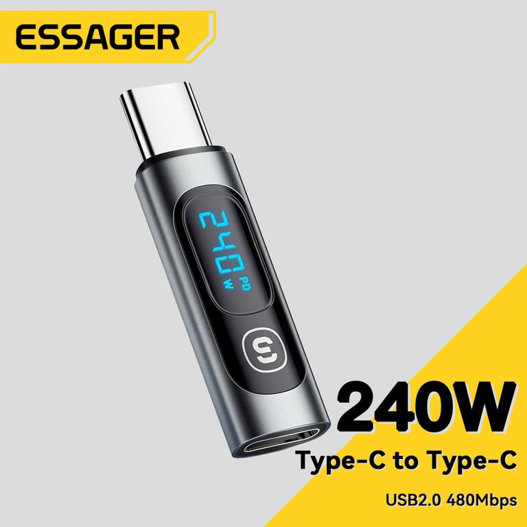 Essager 240W USB C Adapter with 100W Power Output, USB C to USB C 3.0/2.0 Connectors, OTG Functionality, Digital Display, and High-Speed Data Transfer for Macbook Pro, Air, Samsung Smartphones, Laptops, Tablets, and More