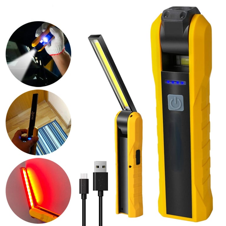 Compact and Lightweight COB Working Light with Magnetic Base and Rotatable Design for Hands-Free Use - Bright USB Rechargeable Flashlight for Automotive Repairs, Camping, and Emergency Situations - Durable Construction with Built-In Hook for Versatile Applications