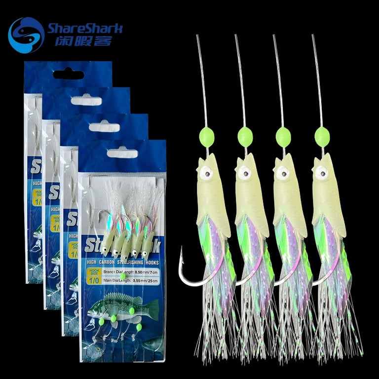 Glow-in-the-Dark 5 Hooks Sabiki Rigs with Real Fish Skin - Ideal for Mackerel and Saltwater Fishing - Versatile Jigging, Trolling, and Drift Fishing Bait Rigs - Compact and Lightweight for Easy Storage - Tested and Proven Performance for Boat, Pier, and Shore Fishing Adventures