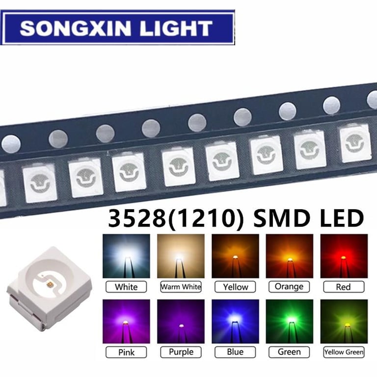 Versatile 3528 1210 SMD LED Kit - 100 Pieces in Multiple Colors for DIY Projects, Accent Lighting, and More - High-Quality Diodes for Efficient Light Output and Easy Installation - Value Pack for Hobbyists and Professionals