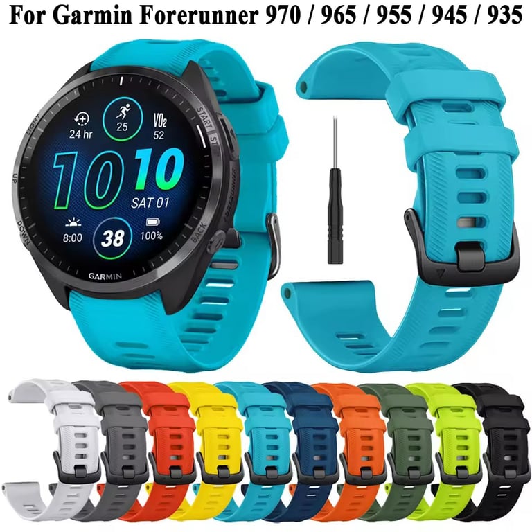Premium 22mm Silicone Replacement Wristband for Garmin Forerunner 965, 955 Solar, 970, 945, 935, 745 - Durable, Flexible, Adjustable, Easy to Install, Vibrant Colors - Skin-Friendly, Secure Design for Sports Activities