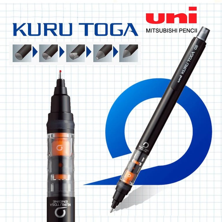 UNI Kuru Toga Mechanical Pencil M5-452 - Innovative Rotating Lead Mechanism, 0.5mm Fine Point for Precision Drawing, Low Center of Gravity for Comfort, Durable Construction, Ideal for School, Office, Artists, Architects, and Designers