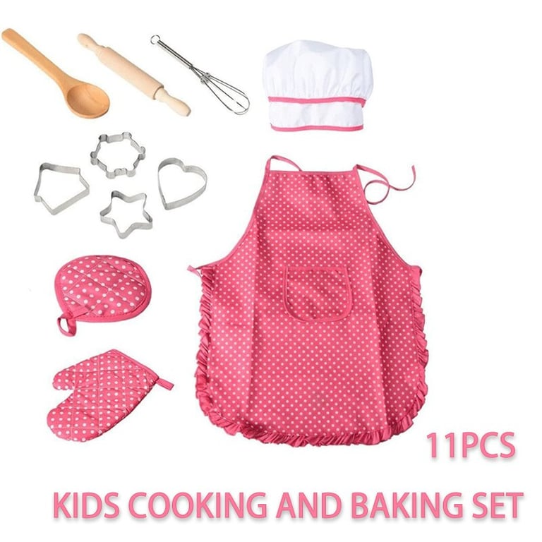 Kids Complete Cooking Set with Adjustable Apron and Chef Hat - 11 Piece Non-Toxic Utensils and Accessories for Ages 3-10 - Encourages Creativity and Learning - Perfect Gift for Aspiring Young Chefs - Durable Materials for Safe and Engaging Cooking Experience