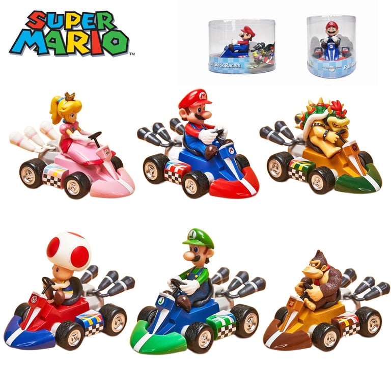 Super Mario Bros Karting Action Figures Set with Pull-Back Cars - Durable and Non-Toxic Toys for Kids - Collector's Edition Featuring Luigi, Bowser, Princess Peach, Yoshi, and Toad - Interactive Play for Hours of Fun - Educational and Imaginative Gift Idea for Children