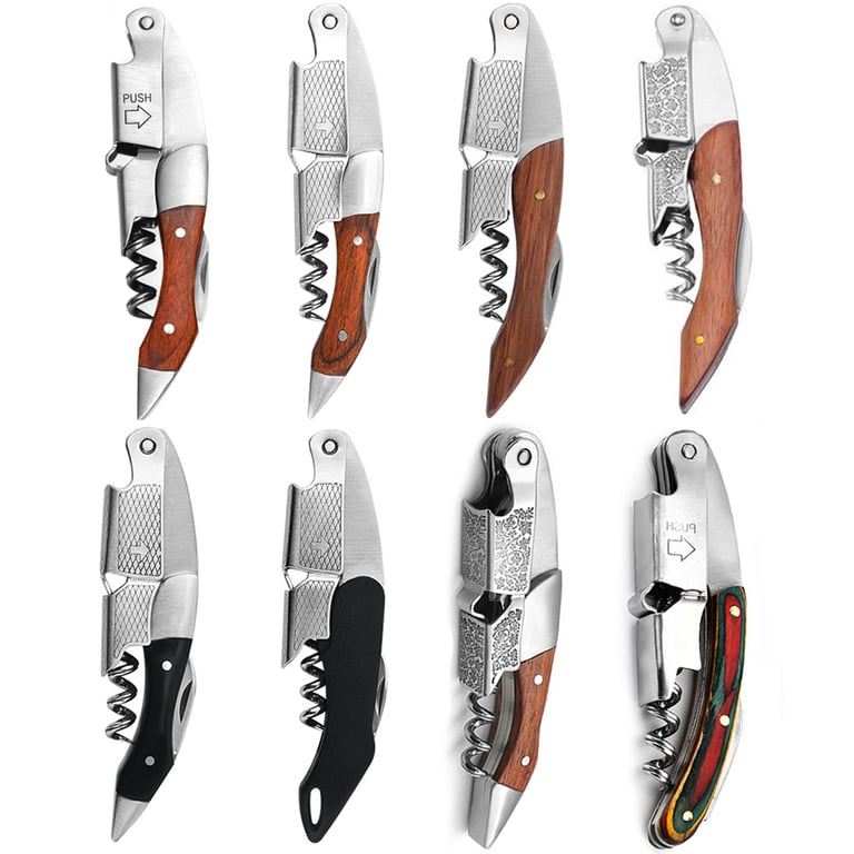 Leeseph Stainless Steel Double-Hinged Wine Opener with Effortless Corkscrew and Ergonomic Handle - Professional Bartender Tool for Smooth Cork Removal - Compact and Portable Multi-Purpose Bottle Opener for Wine and Beer - Durable and Stylish Wine Key for Servers and Enthusiasts