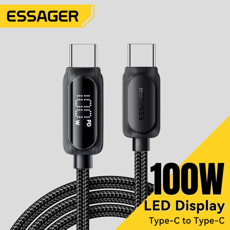Essager 100W USB Type C to USB C Cable - Premium Fast Charging PD 5A Cable for Xiaomi, Samsung, MacBook, iPad Pro, Tablets, Laptops - Universal Compatibility, Durable Construction, Convenient Length, Sleek Design