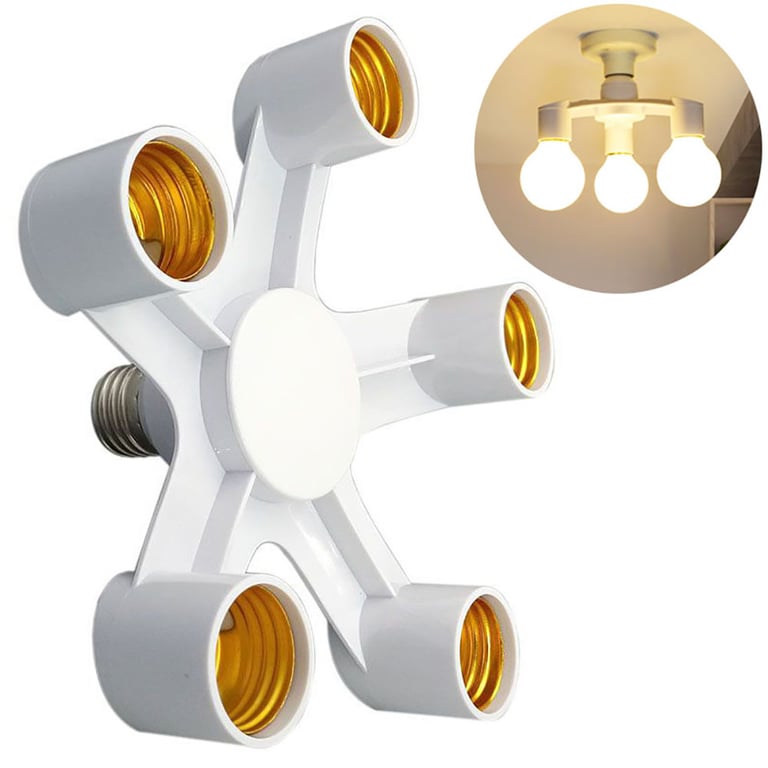 Durable E27 Base Socket Splitter for LED Bulbs - 2in1/3in1/4in1/5in1/6in1 Options for Efficient Lighting Solutions in Homes, Offices, and Shops - Heat-Resistant Material, Easy Installation, Space-Saving Design