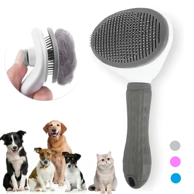 Self-Cleaning Pet Brush with Dematting Comb for Dogs and Cats - Gentle Grooming Tool with Rounded Teeth, Easy Hair Removal, and Durable Construction - Versatile 2-in-1 Design for All Sizes and Hair Types - Hassle-Free Pet Grooming Experience