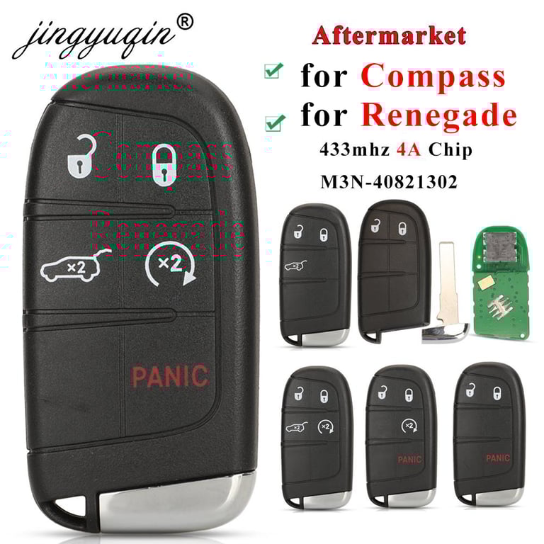 High-Quality Replacement Smart Remote Key for Jeep Renegade, Compass C-CUV, Trailhawk Models - 433mhz Keyless Entry Remote - Compatible with SIP22 M3N-40821302 68250335AB - Easy Programming - Durable Construction - Convenient Functionality