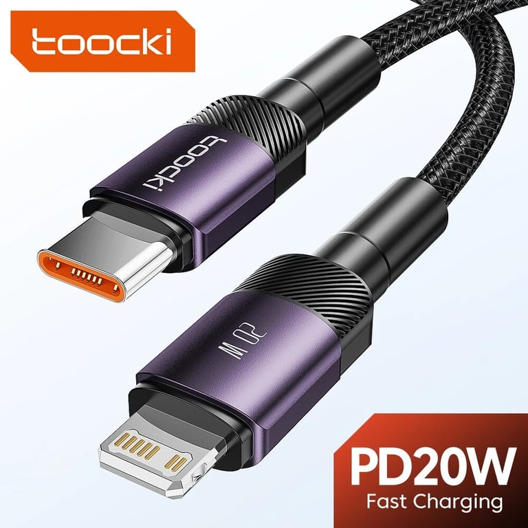 Toocki PD 20W USB C to Lightning Cable for iPhone 15, 14, 13, 12, 11 Pro, XS, 8 - High-Speed Charging, Data Transfer, Durable Construction - 20W Power Delivery, Universal Compatibility - 6.6ft Convenient Length, Reinforced Connectors, Fast and Efficient Charging