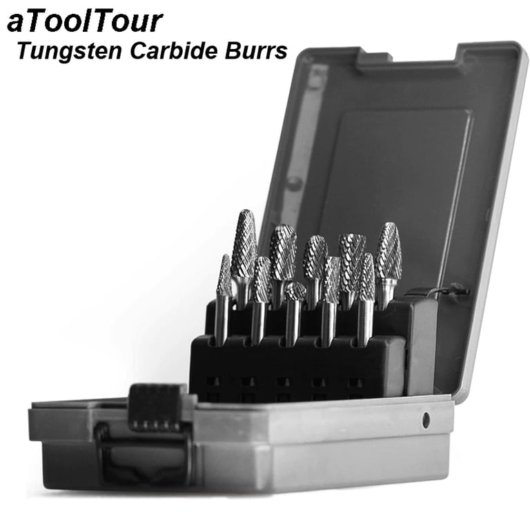 Premium Tungsten Carbide Burrs Set - Double Cut Rotary Files for Metal, Wood, Plastic - Precision Cutting, Ergonomic Design, 6mm Shank - Durable and Versatile Burr Tools with Storage Case for Die Grinders - Efficient Material Removal and Smooth Cuts