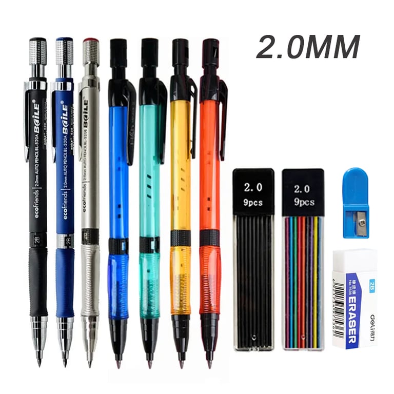 Premium 2.0mm Mechanical Pencil Set with 2B Black/Colors Lead Refill - Automatic Pencils for Precision Drawing, Sketching, and Writing - Ideal for Students, Artists, Architects - Complete Set for Creativity with Storage Case and Ergonomic Design for Comfort and Durability