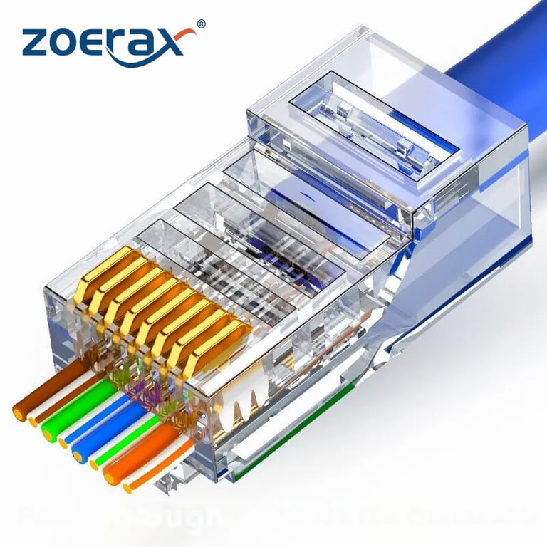 ZOERAX Premium Cat6 Cat5e RJ45 Pass Through Connectors (50/100-Pack) - Gold-Plated 8P8C Modular Plugs for Easy Installation, Secure Connection, and Wide Compatibility in Home, Office, Data Centers - Durable Construction for Optimal Conductivity and Signal Transmission