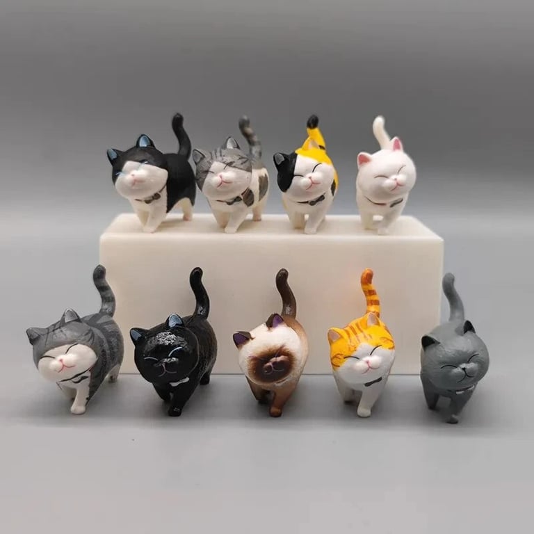 9pcs Adorable Cat Ornaments with Bell Detail for Fairy Garden and Home Decoration - High-Quality Sculpture Figurines - Perfect Birthday Gift for Cat Lovers - Kawaii Charm and Whimsical Decor Pieces