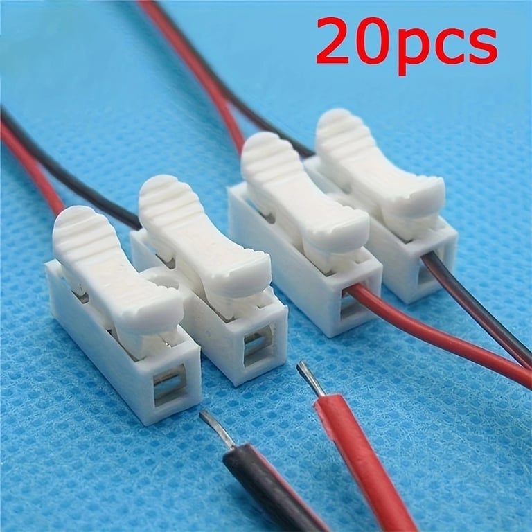 Effortless Connection 20pcs No Soldering Welding Quick 2P Cable Wire Connector with Spring Clamp Design for Secure Hold and Wide Compatibility - Durable Terminal Block for Time-Saving Installation and Removal, Ideal for Professionals and DIY Enthusiasts
