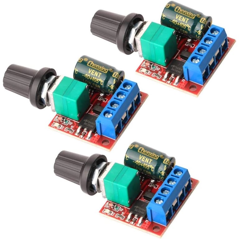 3pcs Mini DC Motor PWM Speed Controller with Adjustable Speed Control and Variable Voltage Regulation - High-Quality Material, Compact Design, Easy to Use - Ideal for Hobbyists, DIY Enthusiasts, and Professionals - 5V to 35V Input Voltage Range, 5A Output Current, 6V/12V/24V Output Options