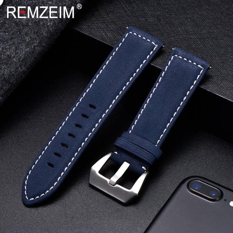 Premium Genuine Leather Watchband Bracelet - Vintage Matte Finish, Comfortable Fit, Easy Installation - Black/Blue/Brown, 18mm/20mm/22mm/24mm - Men/Women's Classic Design Accessory for Formal & Casual Wear