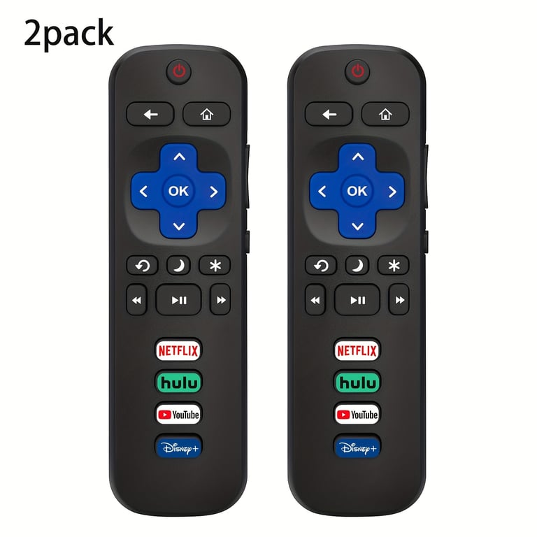 2-Pack Universal Remote Controls for TCL Roku, Hisense Roku, Onn Roku, Philips Roku Smart TVs - No Programming Needed - Easy Setup - Power, Volume, Channel, and Playback Controls - Durable Design - Comfortable and Convenient for Daily Use