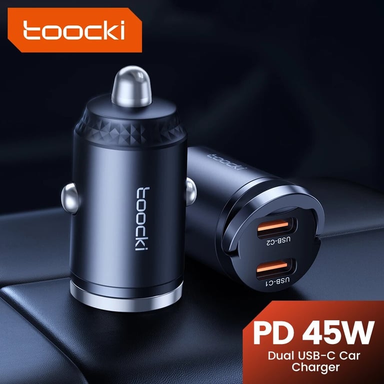Toocki Mini PD 45W Car Charger with Pull Ring Design, Fast Charging Technology, Wide Compatibility - Compact and Powerful Charger for iPhone 14, 13 Pro, Xiaomi, Samsung, Huawei - Safe and Reliable Portable Charger for On-the-Go Charging