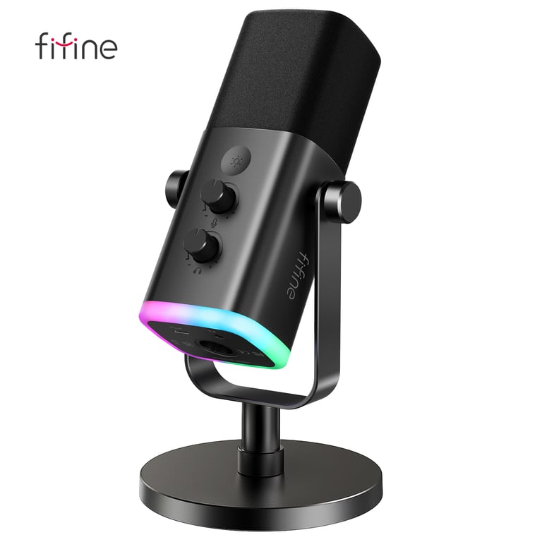 FIFINE USB/XLR Dynamic Microphone with High-Quality Sound, Touch Mute Button, Headphone Jack, I/O Controls - Ideal for Gaming, Streaming, Podcasting - PC, PS5, PS4 Mixer Compatible - Clear, Crisp Audio, Rich Full-Bodied Sound, Real-Time Monitoring, Easy Volume Adjustment