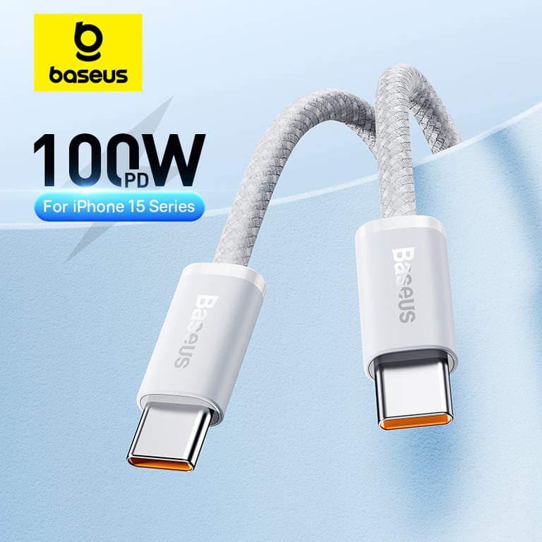 Baseus 100W Type C to USB C Cable - High-Speed Charging, Durable Construction, Universal Compatibility, Flexible and Tangle-Free, Various Length Options - iPhone 16, 15, MacBook, iPad, Samsung, Xiaomi Charger Cord
